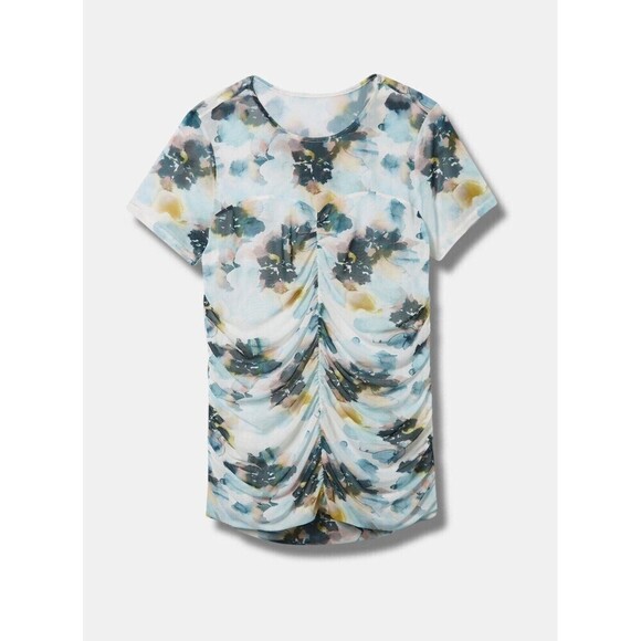 Torrid Stretch Mesh Crew Neck Ruched Top Floral Plus Size 4X (26) - Picture 12 of 13